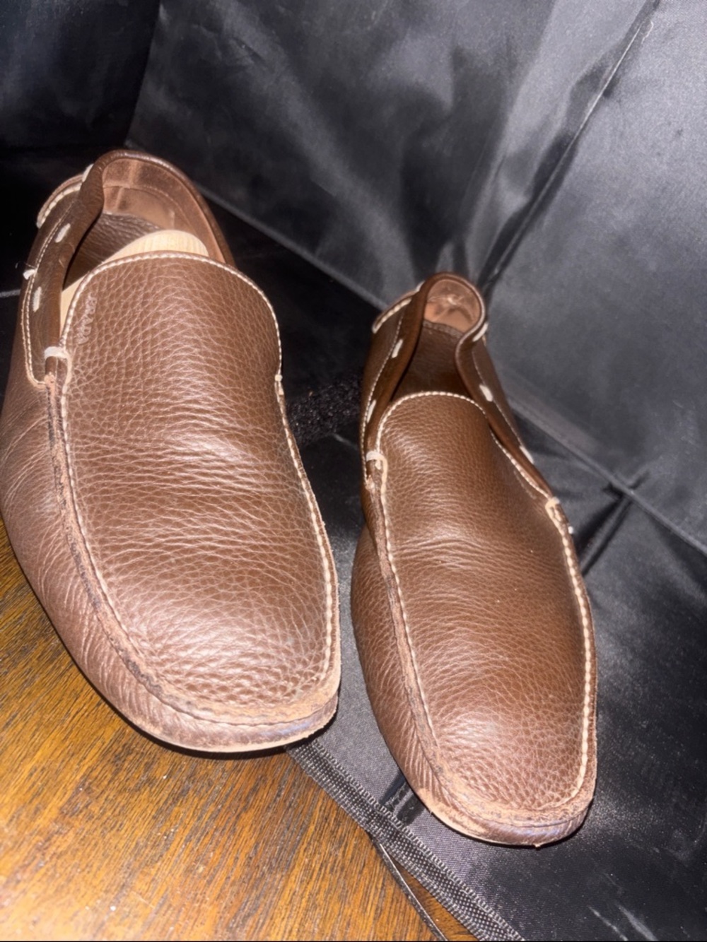 Prada Men's Brown Leather Slip-On Loafers